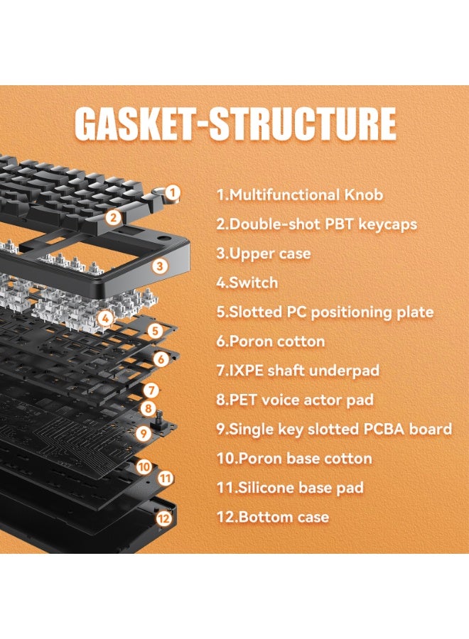 AULA F99 Pro Wireless Gaming Keyboard, Gasket Structure Tri-Mode Hot-Swappable Keyboard BT5.0/2.4GHz/USB-C, Pre-Lubed Switches, RGB Backlit PBT Keycaps for PC/Mac Gaming - Image 4